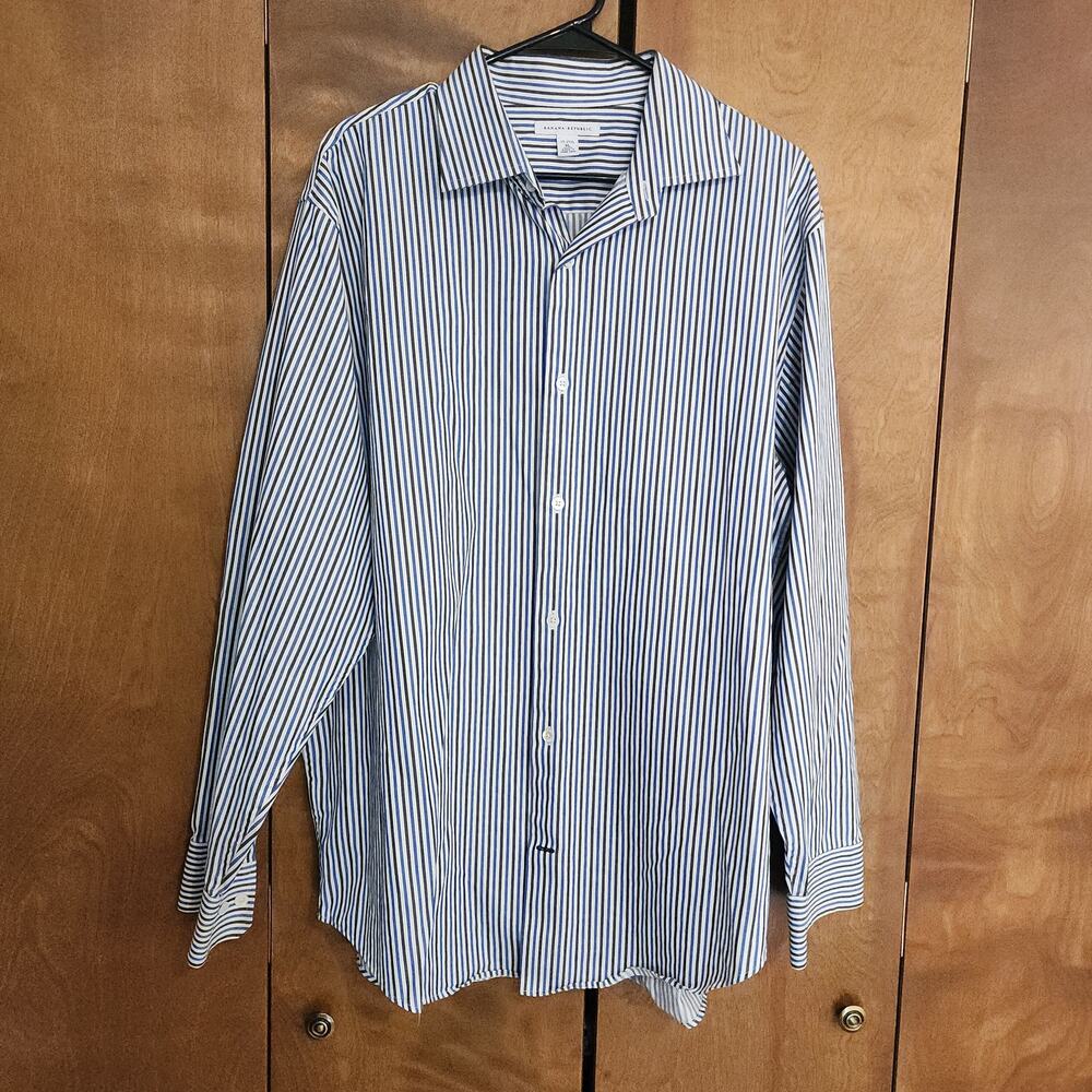 Banana Republic Men's Blue Stripe Dress Shirt XL Long Sleeve Button Down Collar